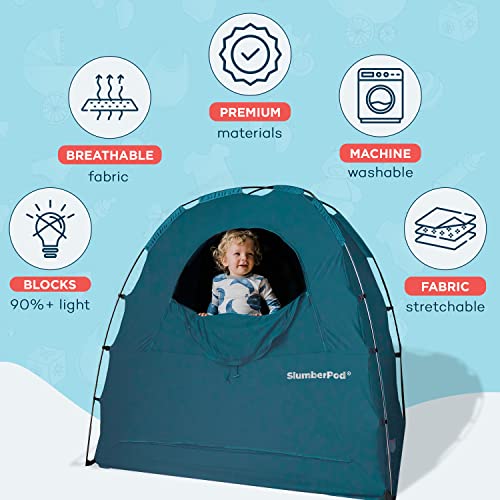 SlumberPod The Original Blackout Sleep Tent Travel Essential for Babies and Toddlers, Mini Crib and Pack N Play Cover, Sleep Pod for Kids with Monitor Pouch and Fan Pouch, Blocks 95%+ Light, Teal