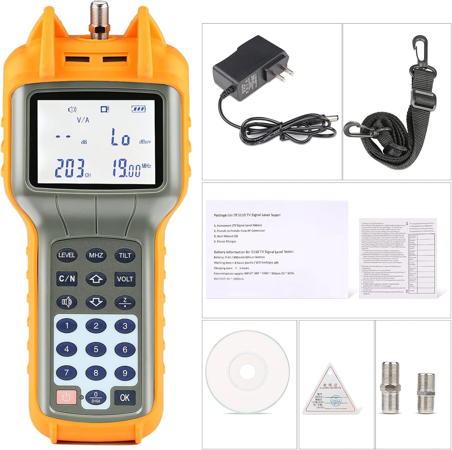 AUGOCOM RY S110 CATV Cable TV Handle Signal Level Meter DB Best Tester 47-870MHz