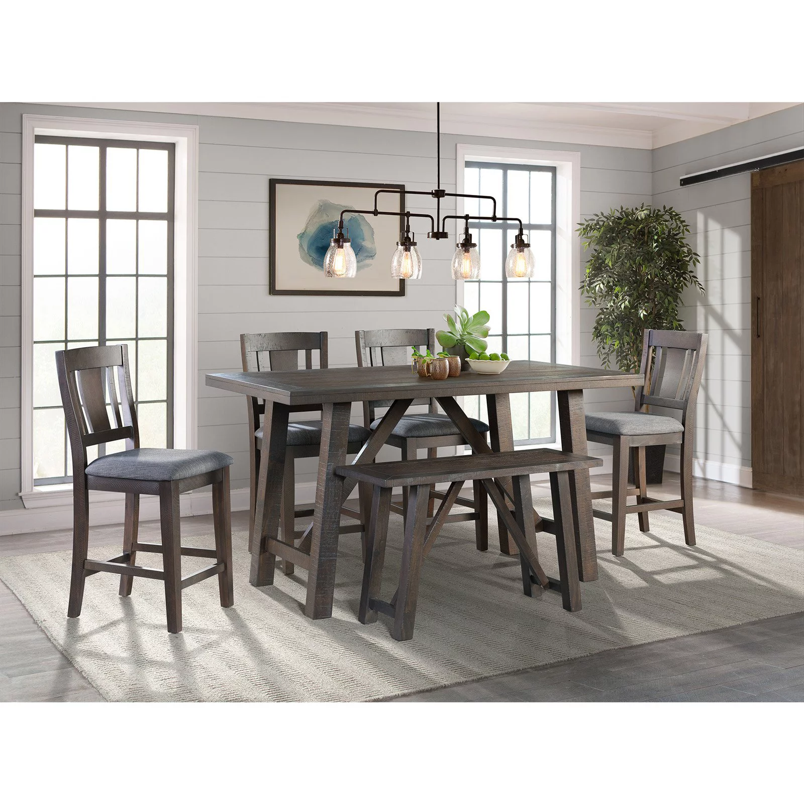 Picket House Furnishings Carter Counter Height Bench in Gray