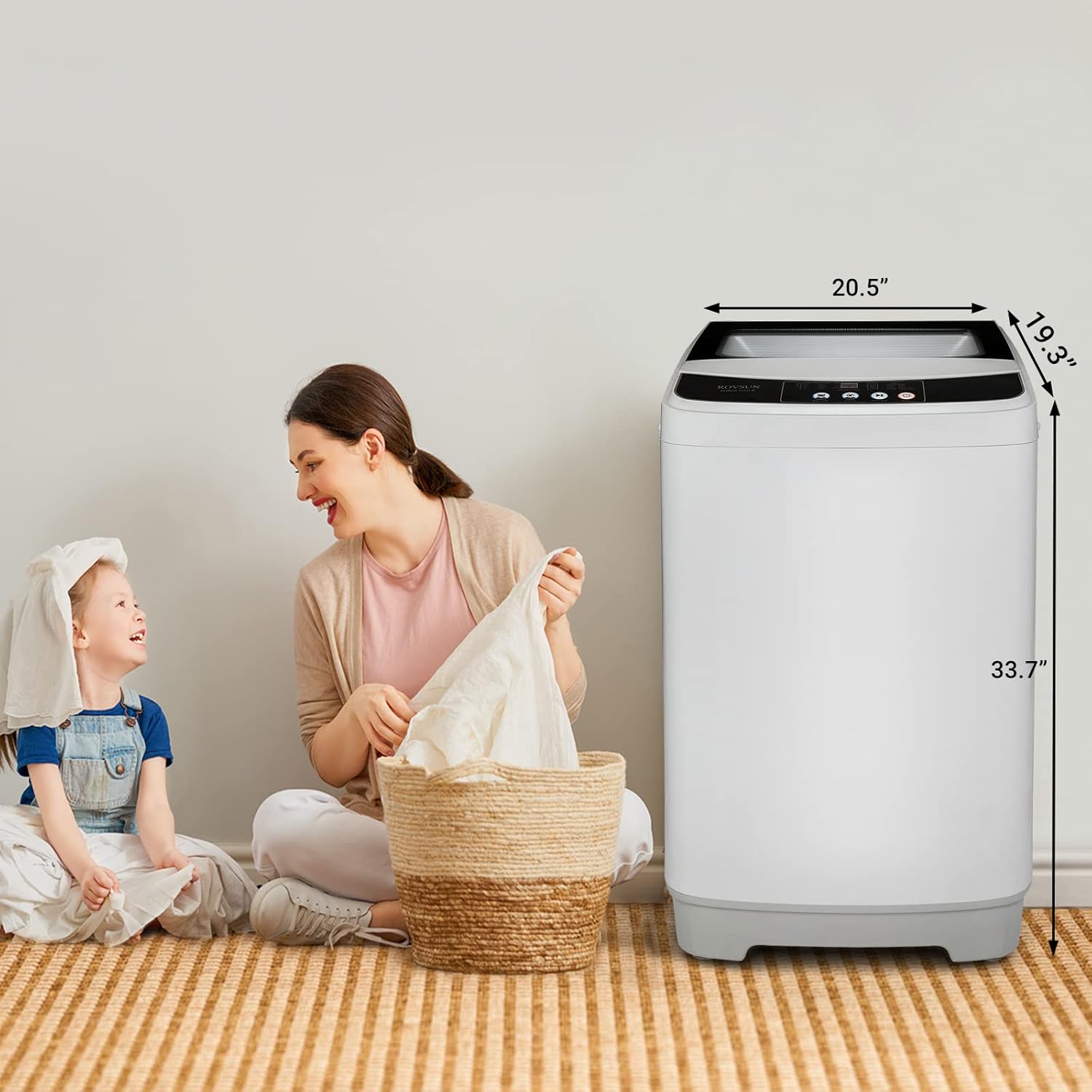 ROVSUN 13lbs Portable Washing Machine with Drain Pump, 1.32cu.ft Full-Automatic Washer with 10 Programs 8 Water Levels, Perfect for Apartments, RVs and Dorm