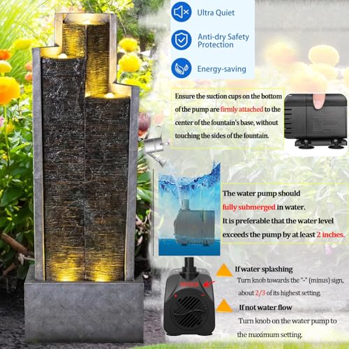 Water Fountain Outdoor Garden Fountains - 39.3"H Modern Cascading Floor-Standing Indoor Waterfall Fountain with Led Lights and Pump Water Fountains Indoor for Office, Houses, Garden, Patio