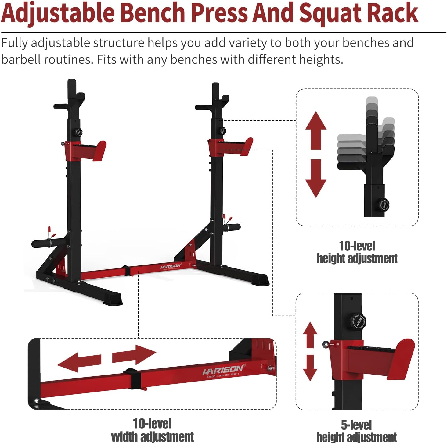 HARISON Squat Rack Adjustable Power Rack Heay Duty Bench Press Rack Stand Stable Dip Bar Station for Home Gym(HR-30812)