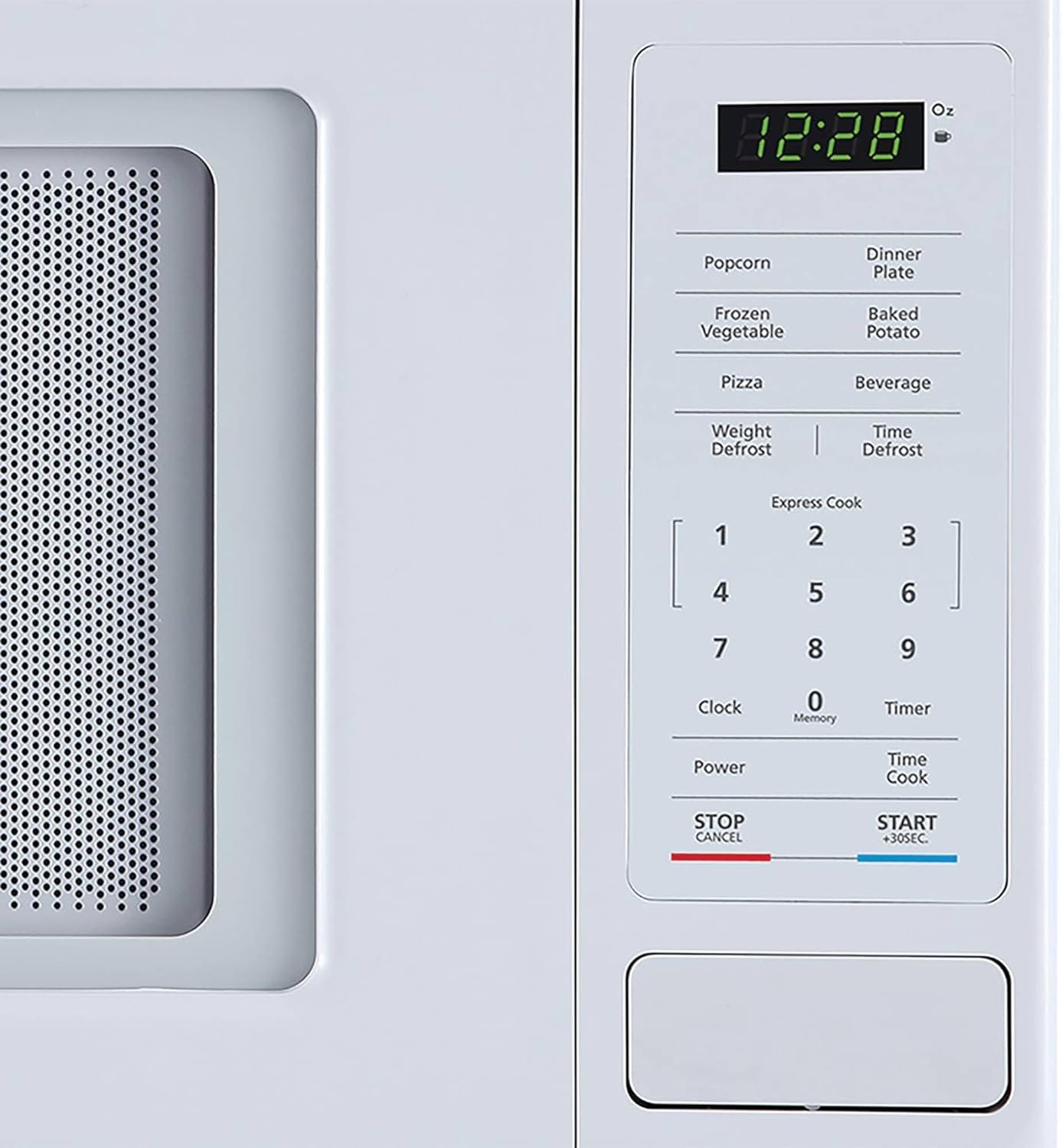 Magic Chef 0.9 Cubic Feet 900 Watt Stainless Countertop Microwave Oven for Compact Spaces with 6 Pre Programmed Cooking Modes, White