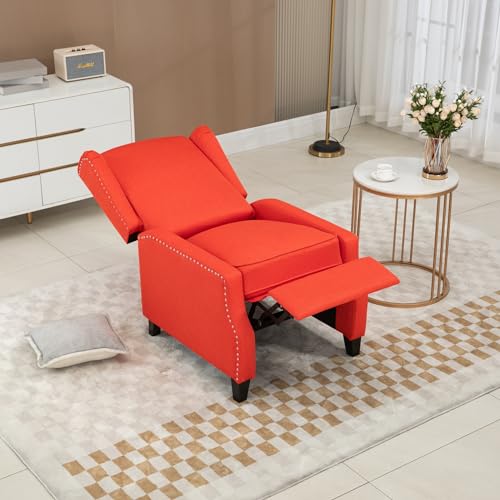 Adjustable Wingback Recliner Chair, Push Back Recliner Sofa Chair with Adjustable Back and Footrest, Stylish Small Reclining Armchair for Living Room, Reading Room, Red
