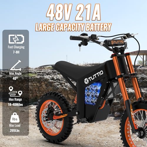 Tuttio Soleil 01 Electric Dirt Bike 2000W, 37MPH Speed, 14"/12" Fat Tires Electric Motorcycle, 48V 21AH Battery for 45 Mile Range,Ideal for Adults & Teens 13+ on Mountain Adventures(USA Warehouse)