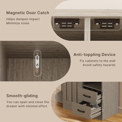 Gizoon 60.4" Farmhouse Kitchen Pantry Storage Cabinet with Doors and Adjustable Shelves, Large Kitchen Hutch with Drawers, Freestanding Cupboard for Dining Room, Living Room, Retro