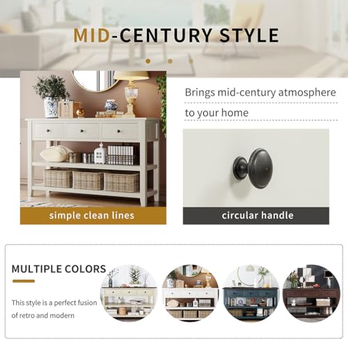 50" Console Hallway Table, Retro Design Entryway Table with 2 Open Shelves and 3 Storage Drawers Solid Wood Sofa Tables Home Furniture for Front Hall, Hallway, Sofa, Couch, Living Room,Beige