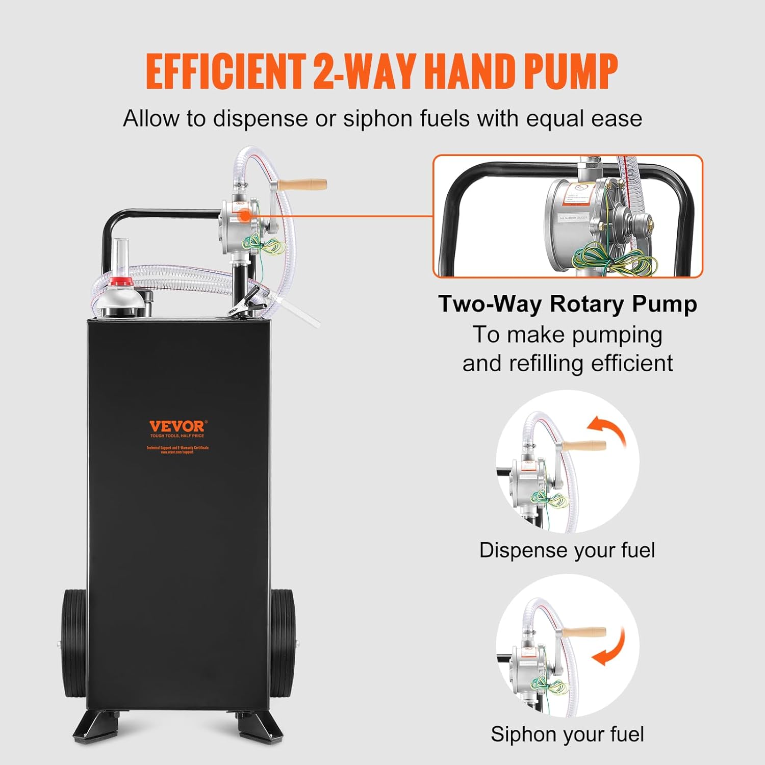 VEVOR Fuel Caddy 30 Gallon, Fuel Storage Tank with Wheels, Portable Gas Caddy with Manual Transfer Pump, Gasoline Diesel Fuel Container for Cars, Lawn Mowers, ATVs, Boats & More, Black
