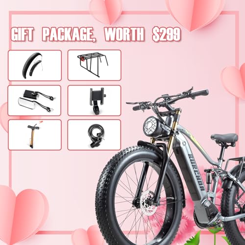 1000W/2000W Daul Motor Adults Electric Bike, 120Miles & 48V 30Ah LG Cell Battery, 26''x4.0 Inch Fat Tire Ebike, 30MPH Dual Hydraulic Disc Brakes Full Suspension, Mountain Ebikes for Men Women