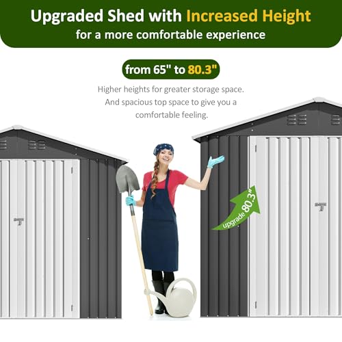 10x10 FT Outdoor Storage Shed, Metal Garden Tool Shed with Updated Frame Structure, Lockable Doors and Windows, Ideal for Backyard Garden Patio Lawn, Grey