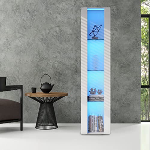 Modern 4-Shelves Display Cabinet with Clear Acrylic Door, Curio Cabinet Collection Display Case with LED Light for Home Office 12" D x 16" W x 68" H