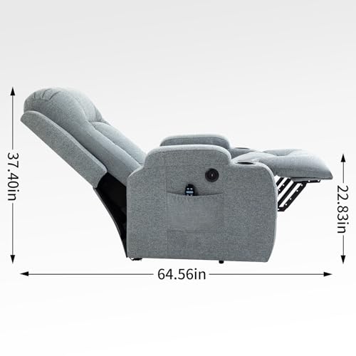 Power Lift Recliner Chair with USB Charging Port, 2 Cup Holders, Side Pockets, Waist Heating 8 Point Massage Chair, Up to 350 LBS Power Lazy Sofa Gray One Size