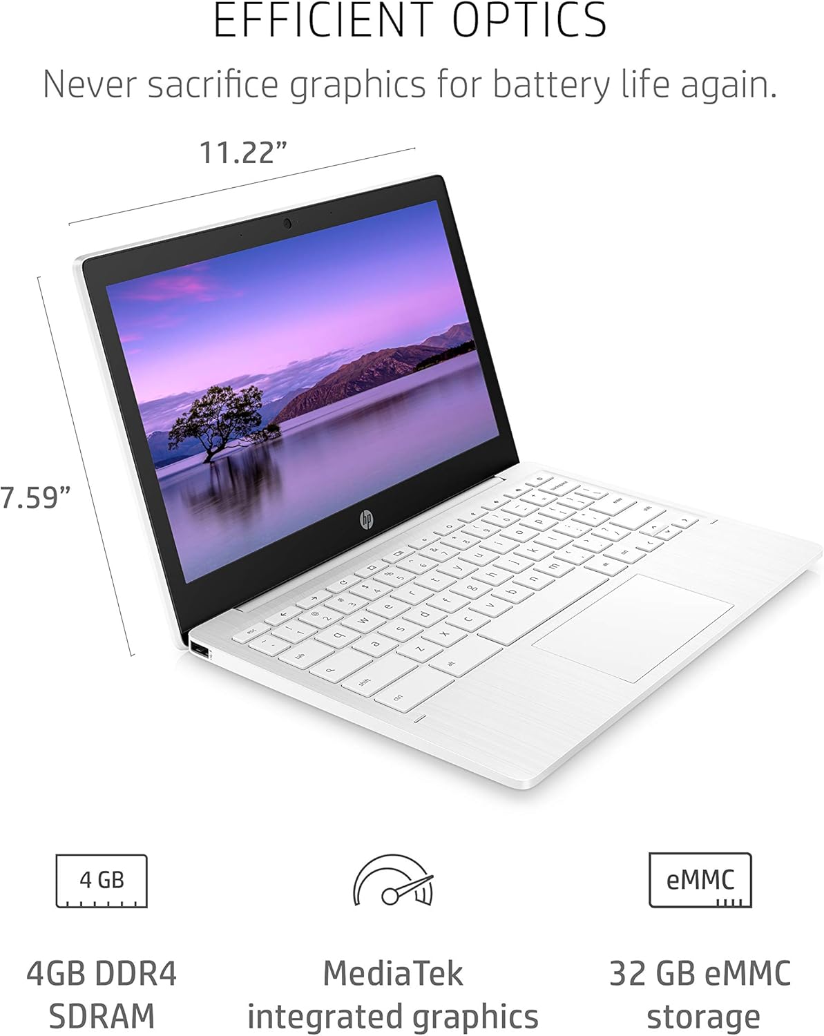 HP Chromebook 11-inch Laptop - Up to 15 Hour Battery Life - MediaTek - MT8183 - 4 GB RAM - 32 GB eMMC Storage - 11.6-inch HD Display - with Chrome OS™ - (11a-na0021nr, 2020 model, Snow White)