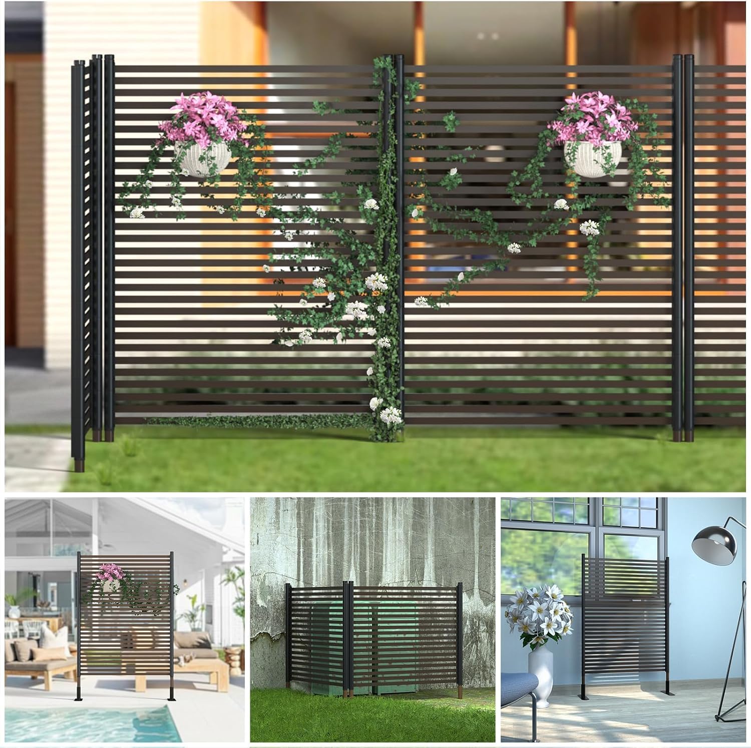 Courtyard Privacy Screen - Length: 43 inches, Height: 47 inches Metal terrace screen, PE coated steel pipe, suitable for outdoor trash cans, air conditioning, swimming pool equipment fences (2 panels)