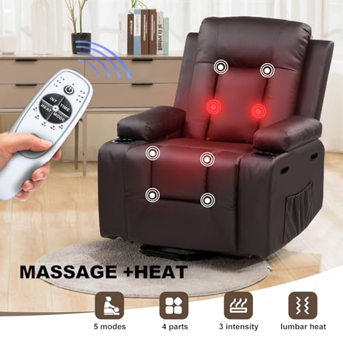 COMHOMA Power Lift Recliner Chair for Elderly and Adults Electric PU Leather Recliners Electric Sofa Chair with Massage & Heat, Cup Holders, Side Pockets (Brown)
