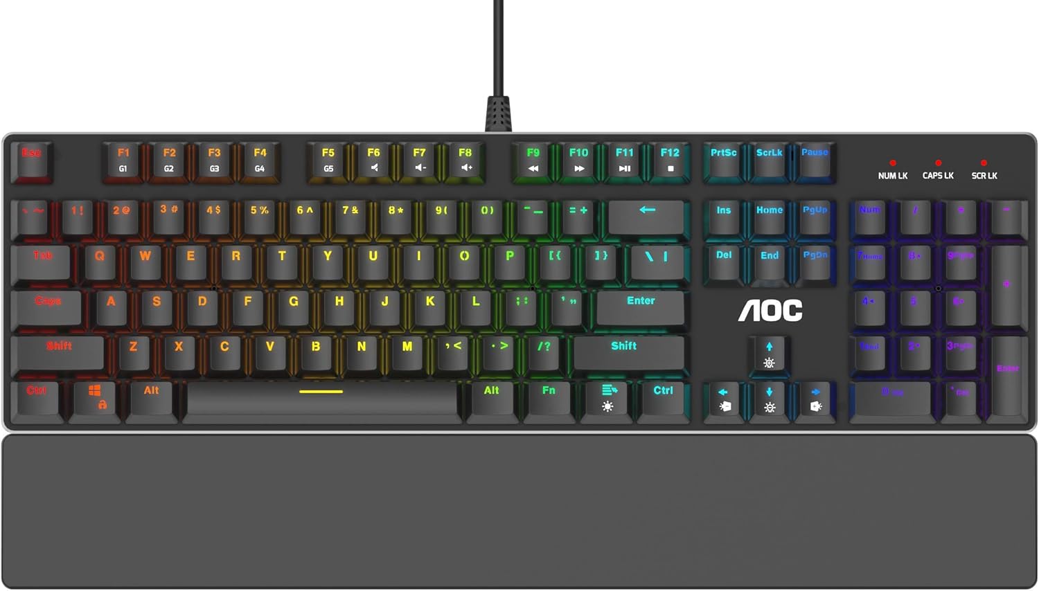 AOC Gaming Full RGB Mechanical Keyboard, 104-Key Outemu Blue Switches, Full NKRO, Detachable Wrist Rest, Light FX RGB, G-Tools Software (GK500) Pack of 2