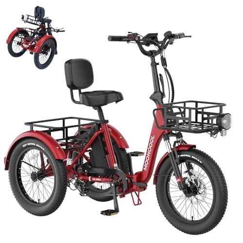 MOONCOOL Electric Trike, Electric Tricycle for Adults, 20" Folding 3 Wheels Electric Bicycle Bikes, 48V 500W/750W Motorized Electric Ebike with Aluminum Frame, Removable Battery and Basket