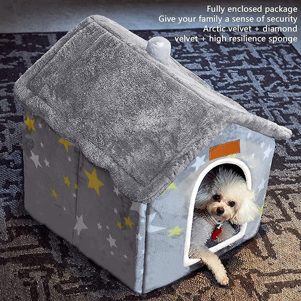 Dog House Indoor Memory Sponge, Foldable Dog House Kennel Bed Mat with Cushion for Small Medium Large Dogs Cats, Winter Warm Cat Nest Puppy Cave Sofa Pet Products (Small)