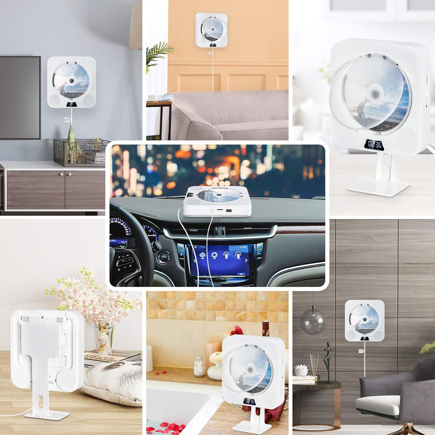 CD Player Portable with Bluetooth Wall Mountable CD Music Player Personal Home Audio Boombox Built-in HiFi Speakers FM Radio with Remote Control 3.5MM Headphone AUX Jack Support CD/USB/TF Card