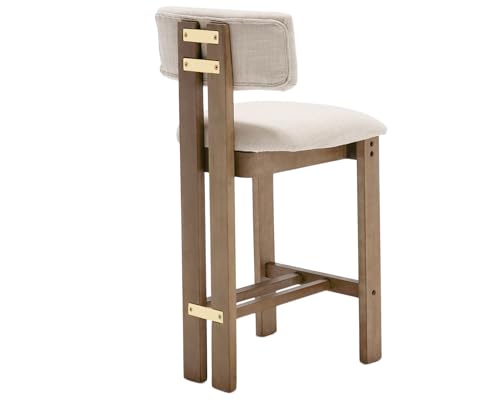 26’’ Tall Farmhouse Kitchen Bar Stools Set of 4, Modern Counter Stools with Backs Beige Linen Upholstered Bar Height Chairs with Hardwood Frame, Counter Height Island Wood Barstools for Kitchen Island