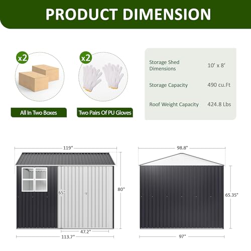 10x10 FT Outdoor Storage Shed, Metal Garden Tool Shed with Updated Frame Structure, Lockable Doors and Windows, Ideal for Backyard Garden Patio Lawn, Grey