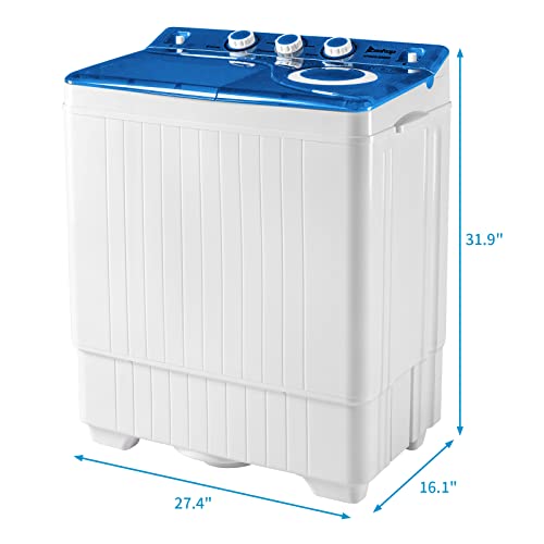 IMSEIGO Twin Tube Mini Washing Machine, Portable Laundry Washer with 26LBS Capacity, 18Lbs washer and 8Lbs Spiner Built-in Drain pump/Semi-automatic for Apartments, RVs and Dorms