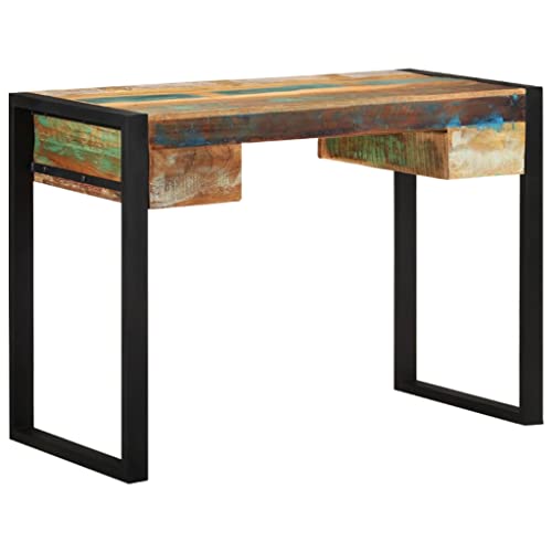 vidaXL Rectangular Writing Desk with Drawers, Solid Mango Wood, Vintage Industrial Style, Metal Frame, Brown, Versatile Furniture for Home and Office Use