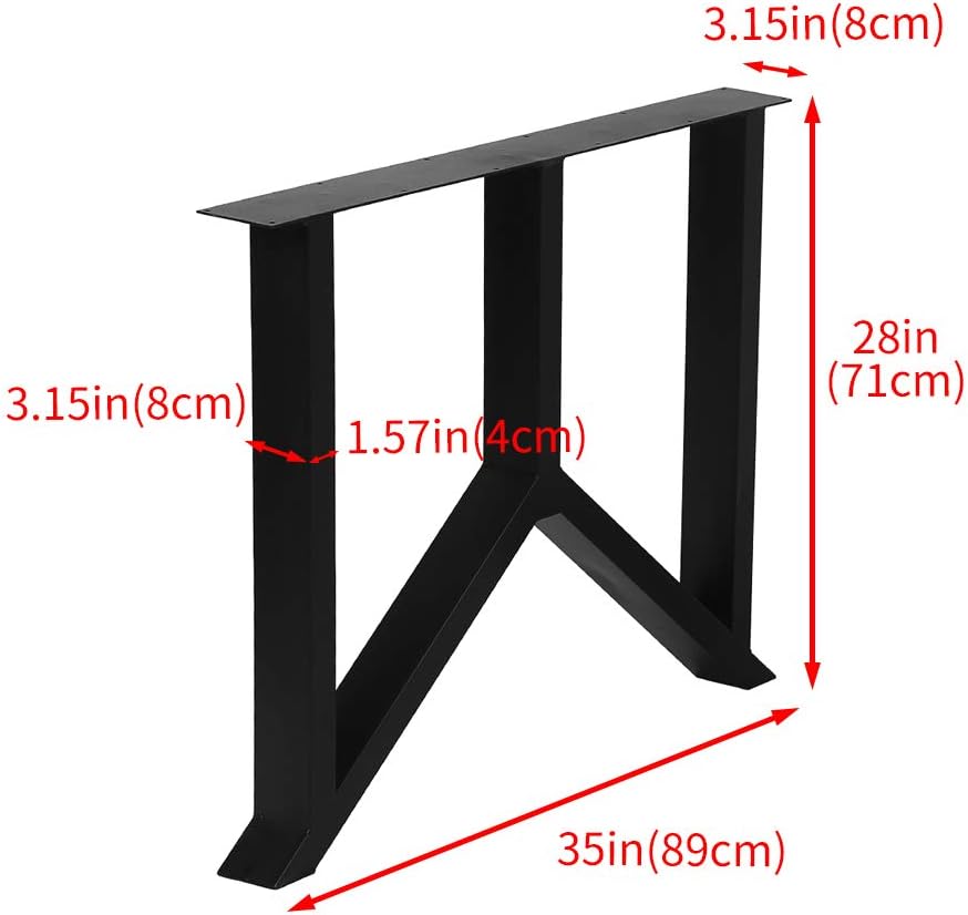Metal Table Legs Cast Iron Dining Table Legs,28” Height 35” Wide Industrial Bench Legs Black Desk Legs,Rustic Heavy Duty DIY Furniture Legs,Square Tube Coffee Table Legs 2 PCS
