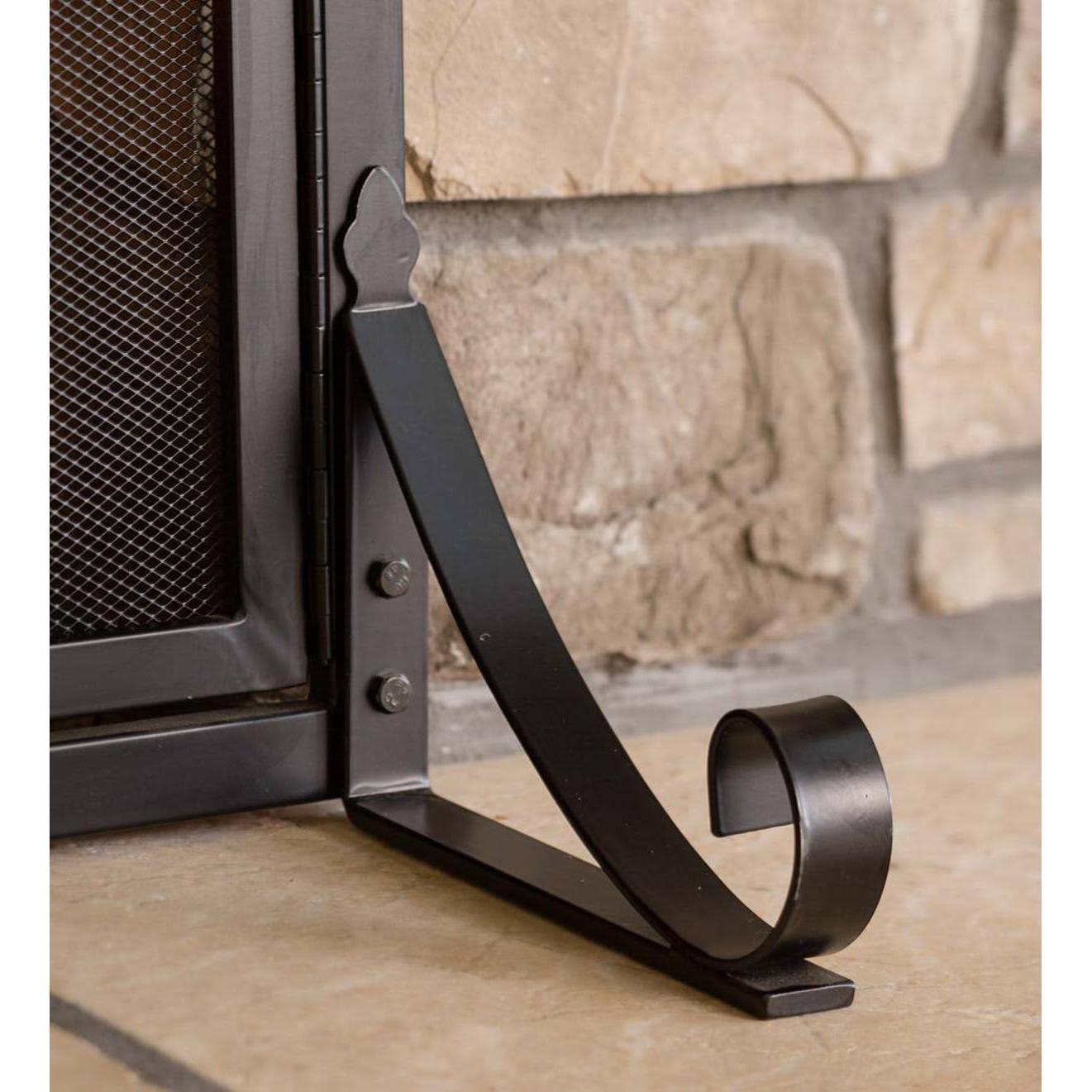 Arched Top Flat Guard Fireplace Screen with Doors, Large - Black