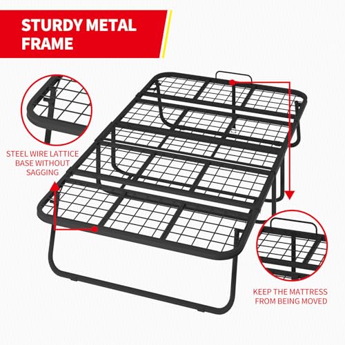 MUZZ Folding Bed with 5" Memory Foam Mattress,Rollaway Bed with Headboard for Adults, Portable Foldable Bed with 4 Lockable Wheels and Metal Frame for Living Room,Guest Room (75" x 31")