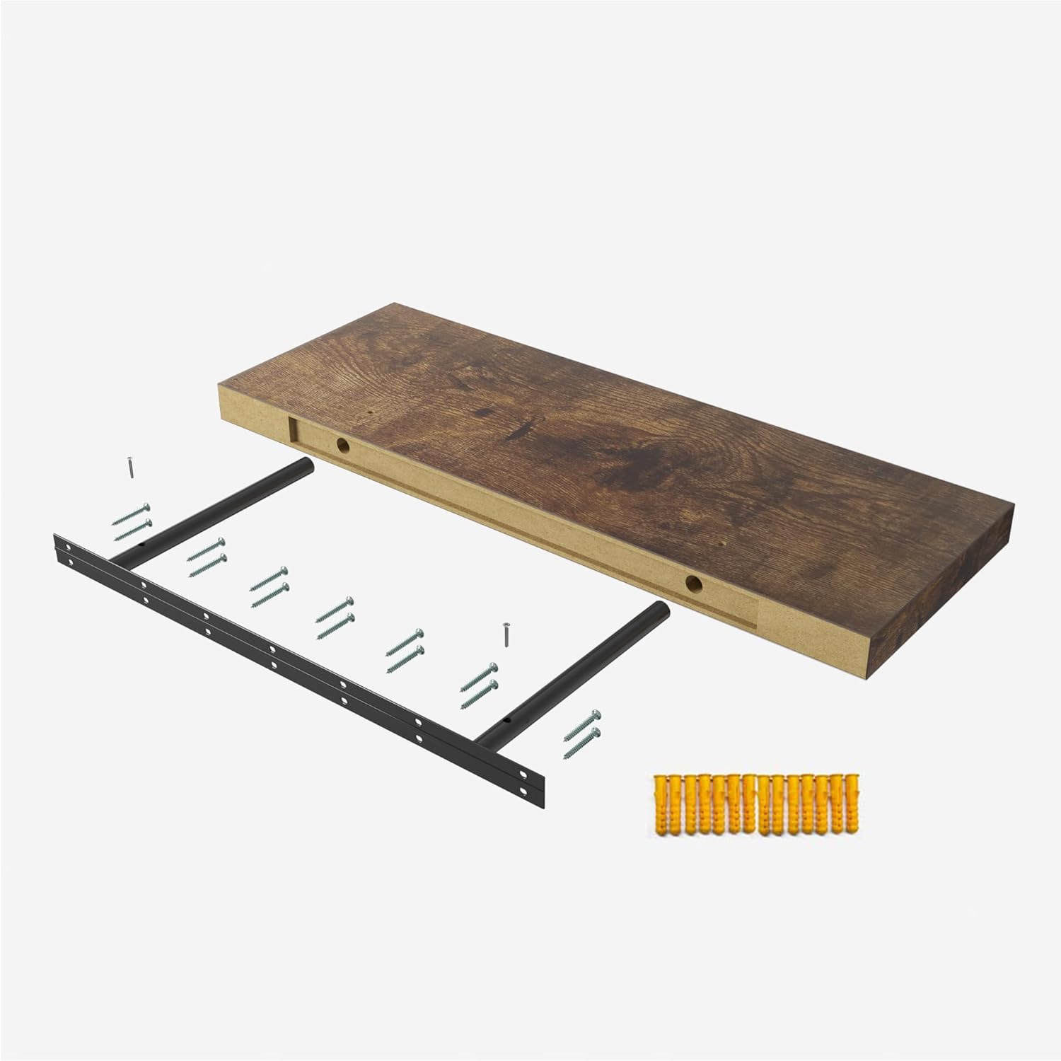 Wall Shelf of Set 3, Floating Shelves 24 in W x 12.75 in D x 2 in H, Wooden Floating Wall Shelf with Invisible Brackets for Living Room/Bedroom/Bathroom/Kitchen Storage and Decor, Rustic Brown