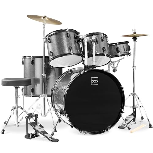 Best Choice Products 5-Piece Full Size Complete Adult Drum Set w/Cymbal Stands, Stool, Drum Pedal, Sticks, Floor Tom - Dark Blue Sparkle