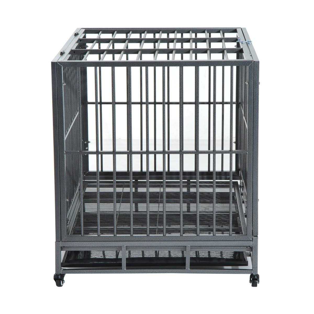 PawHut Heavy Duty Dog Crate Metal Cage Kennel with Lockable Wheels, Double Door and Removable Tray - Pet Supplies online store