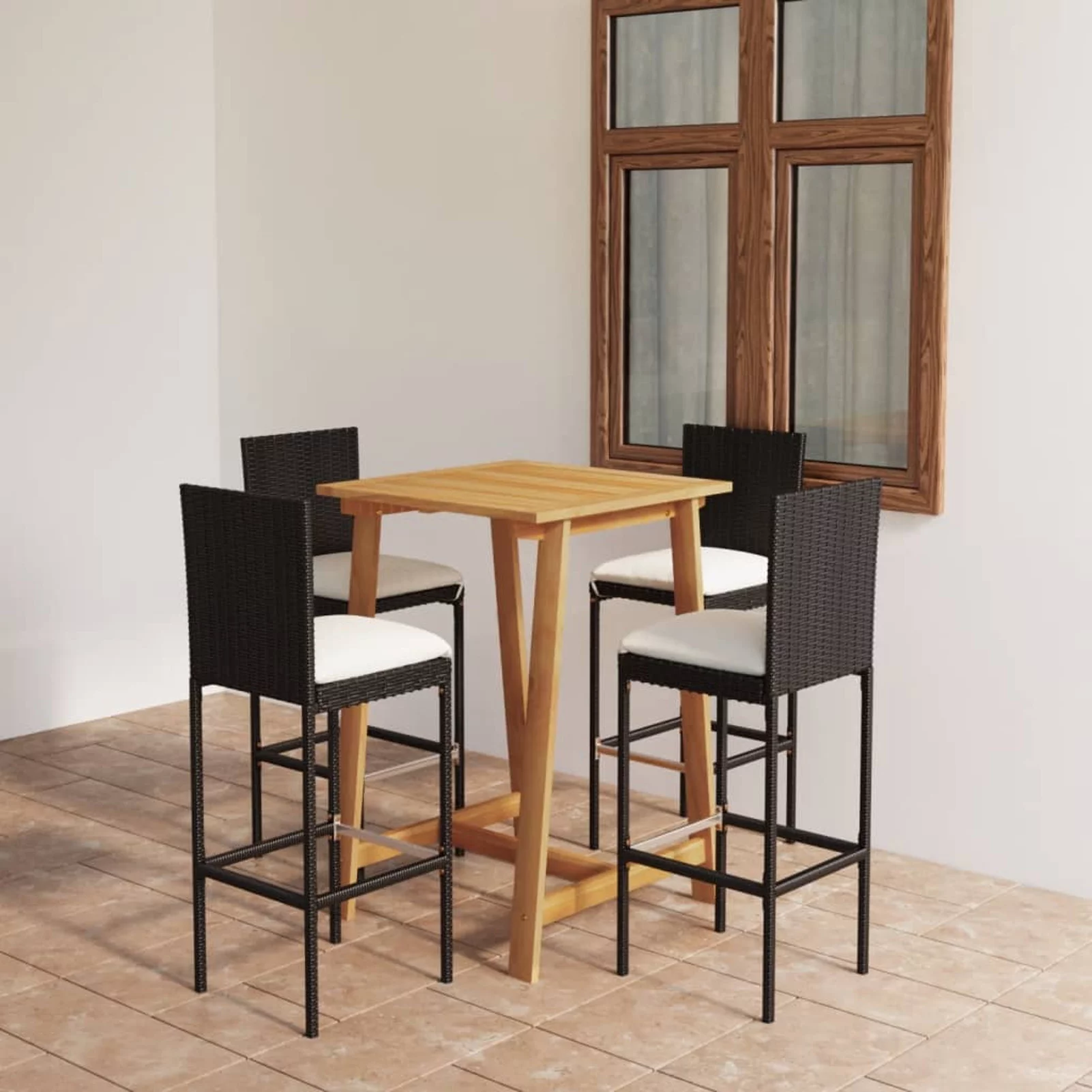 5 Piece Patio Bar Set with Cushions Black