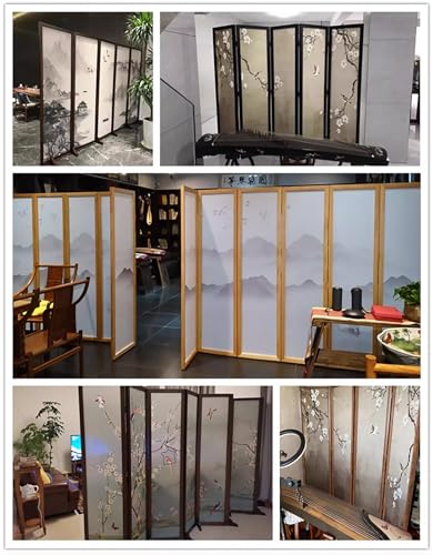 Room Divider 6 ft Wall Partition Wood Screen 6 Panels, Free Standing Foldable Dressing Screen Separating with Detachable Base, for Changing Room/Bedroom/Apartments/Dorm, Walnut Wood(#5)