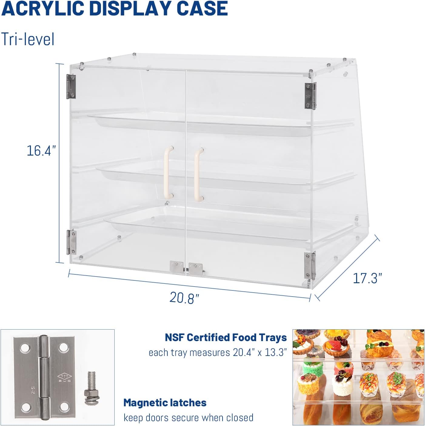 3 Tray Bakery Display Case with Rear Doors - 21" x 17 3/4" x 16 1/2"