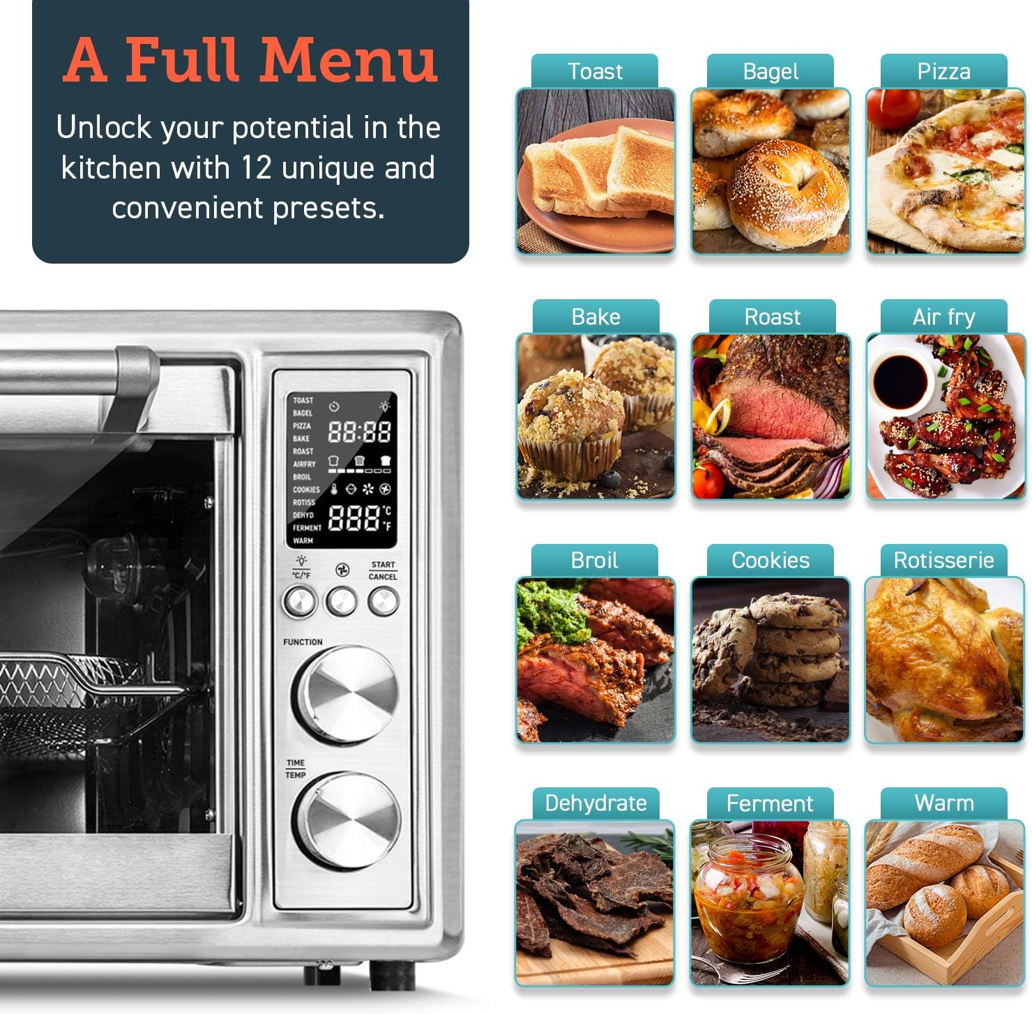 COSORI 12-in-1 Air Fryer Toaster Oven Convection Roaster with Rotisserie & Dehydrator, 30L, Silver & Electric Kettle Glass Boiler Hot Water & Tea Heater with LED Indicator Light, 1.7L, Black