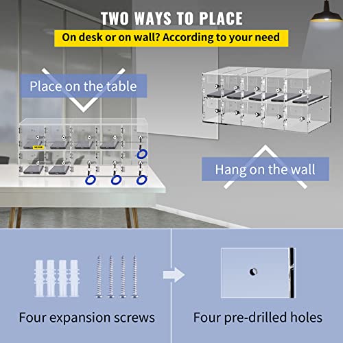 VEVOR Cell Phone Storage Locker, 20 Slots Acrylic Material with Door Locks and Keys, Wall-Mounted Cabinet Pocket Office Classroom Gym Box, Clear