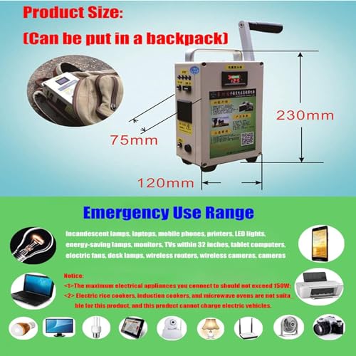 150W/500W Crank Generator, Camping Hand Crank Generator For Mobile Phone, Portable Power Station With Outlets Dc/Usb Supply,500W
