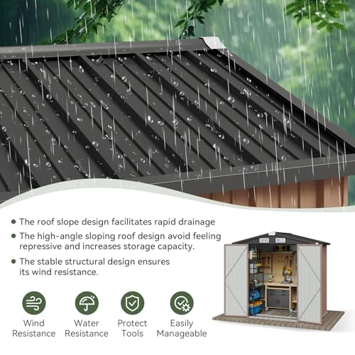 Aoxun 6x3.9 FT Shed with Base Metal Outdoor Storage Shed Garden Shed with Lockable Doors Tool Shed Bike Shed for Backyard, Patio, Poolside (Brown)