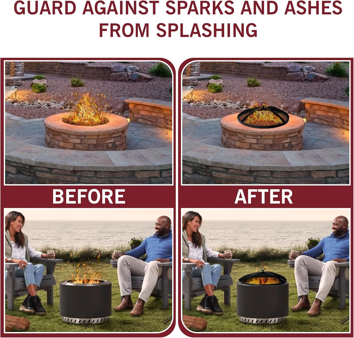 Fire Pit Spark Screen 36 Inch Round Lid, Heavy Duty Fire Pit Steel Mesh Screen Ember Arrester Lid with Hook for Outdoor Fire Pits Fireplace Fire Pit Insert Liner Replacement Screen