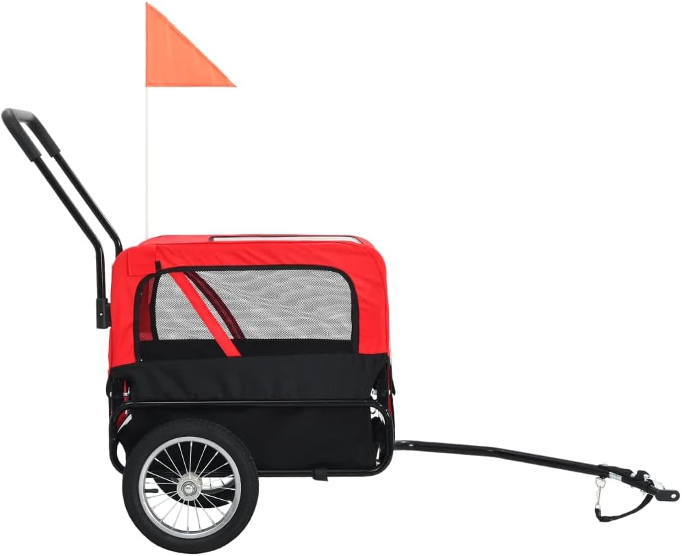 2 in 1 Dog Bike Trailer and Jogging Stroller | Folding Pet Stroller Bicycle Carrier | Foldable Dog Cart for Bicycle | Pet Wagon Cargo Carrier and Jogger for Small and Medium Pet | Red and Black