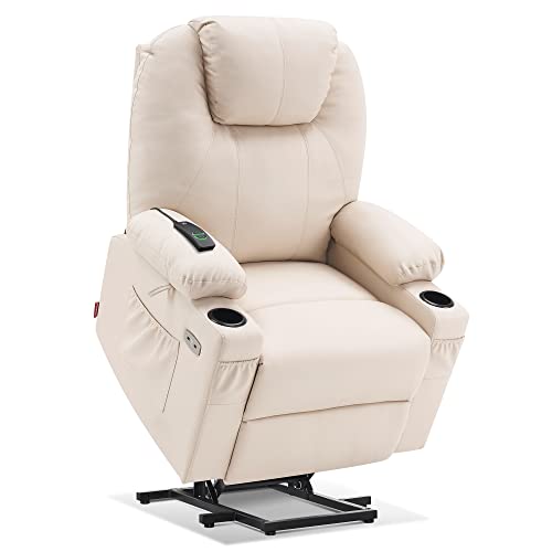 MCombo Power Lift Recliner Chair for Elderly, Lift Chair with Heat and Massage, FSC Certified, USB Ports, Cup Holders, Faux Leather 7040 (Black, Medium)