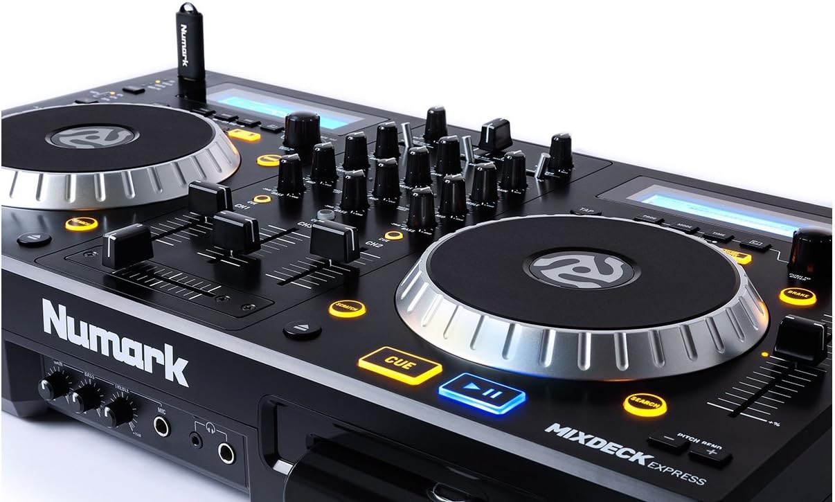Numark Mixdeck Express DJ Controller, 2-Channel Standalone Media Player with CD, CD MP3, USB Playback, Dual Channel Mixer, Multi-Function Jog Wheels, Includes Serato DJ Intro