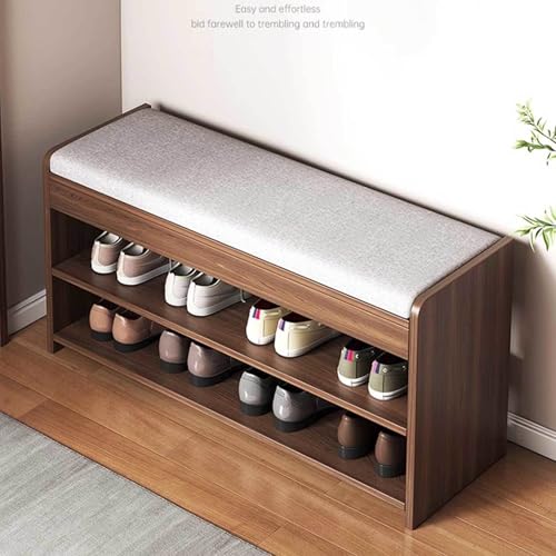 Shoe Bench with Storage Shelf - 2-Tier Footwear Rack Shoe Cabinet with Cushion Padded Seat - Shoe Storage Organizer for Entryway, Hallway,Bedroom,White-31.5" Lx9.5 Wx16.9 H