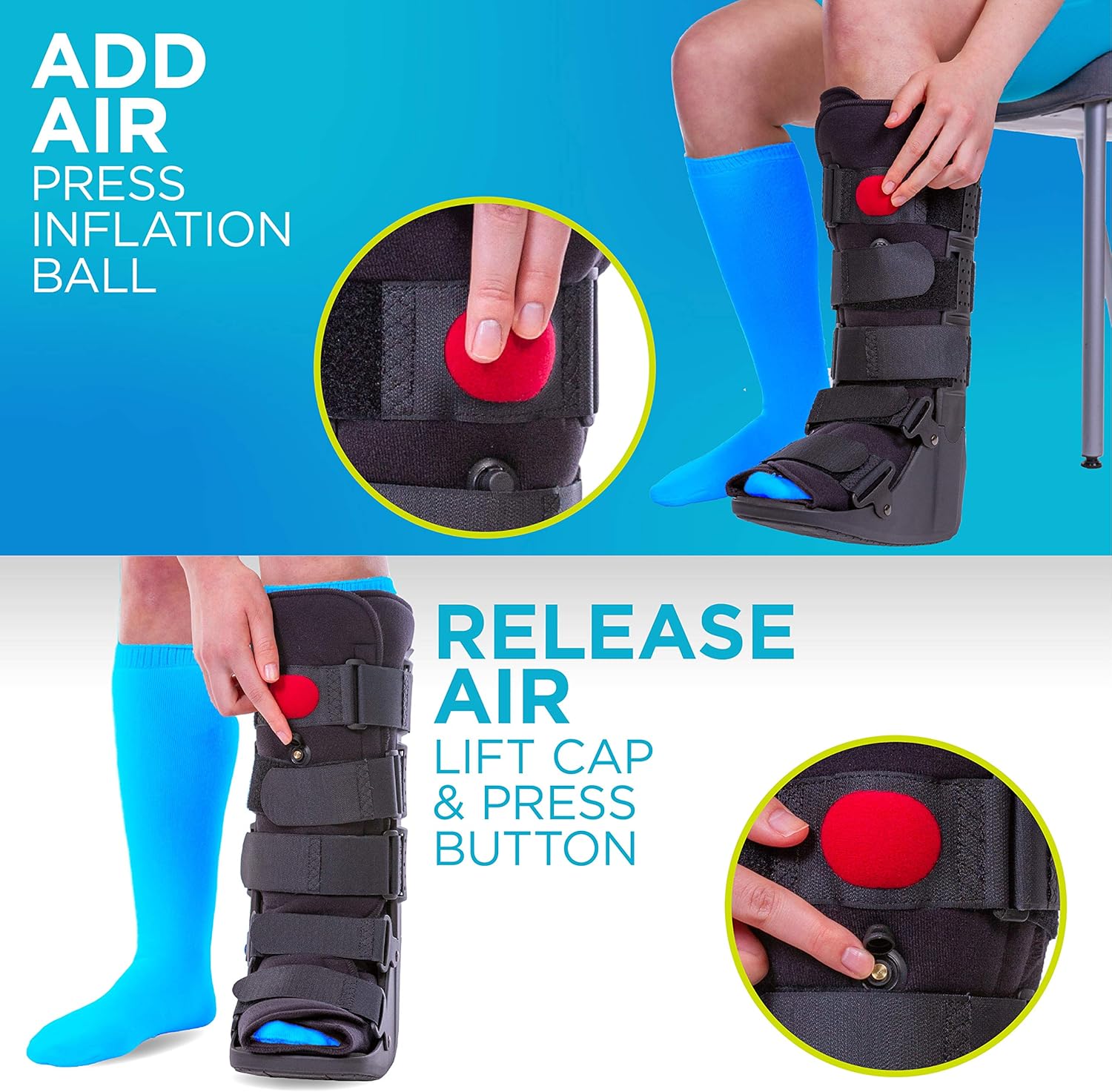 BraceAbility Tall Pneumatic Walking Boot | Orthopedic CAM Air Walker & Inflatable Surgical Leg Cast for Broken Foot, Sprained Ankle, Fractures or Achilles Surgery Recovery (Medium)