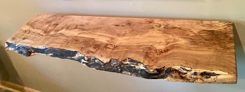 Customizable Live Edge Spalted Maple Floating Shelves, Wormy Maple Natural Edge Wood Shelf, Live Edge Ambrosia Maple, Live Edge Mantel (30",Standard)