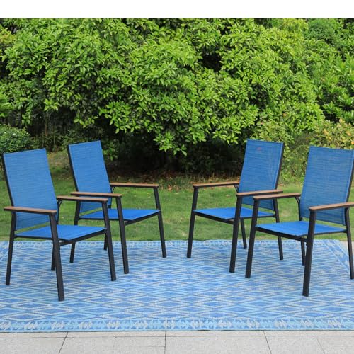 PHI VILLA Outdoor Stackable Dining Chairs Set of 6（Beige,Lightweight Aluminum Frame with Textilene Fabric & Wider Armrest,Easy to Store,Outdoor Chairs for Garden,Lawn
