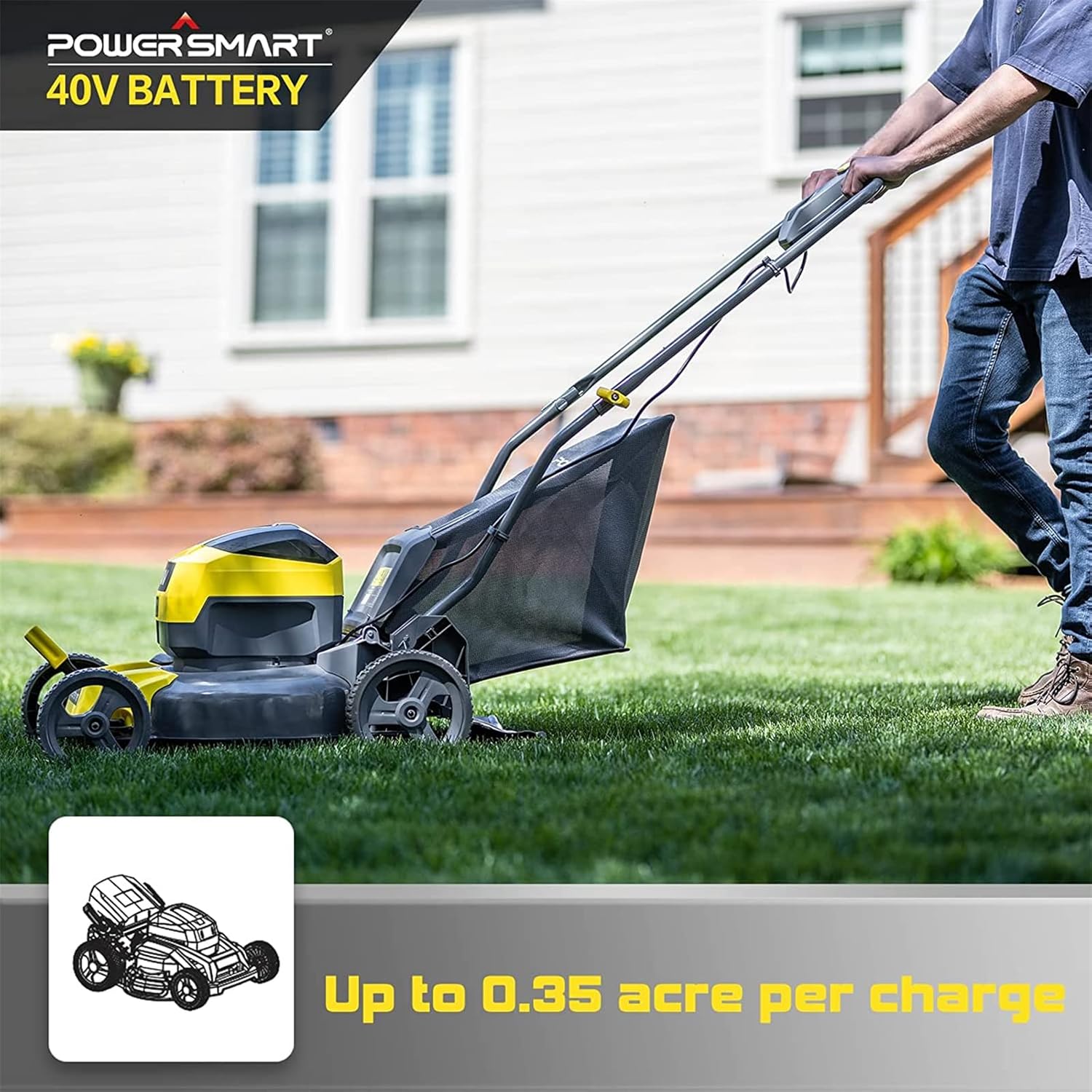 PowerSmart Cordless Lawn Mower 17 Inch 3-in-1 with 40V 4.0Ah Lithium-ion Battery and Charger