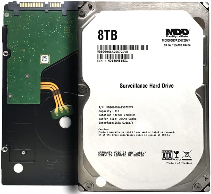 MaxDigitalData 8TB 7200 RPM 256MB Cache SATA 6.0Gb/s 3.5inch Internal Hard Drive for Surveillance (MD8000GSA25672DVR) - 3 Years Warranty (Renewed)